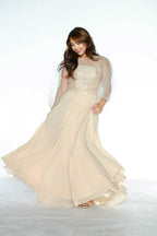 Beige Full Gown with Sheer Top Cover