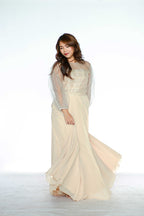 Beige Full Gown with Sheer Top Cover