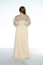Beige Full Gown with Sheer Top Cover