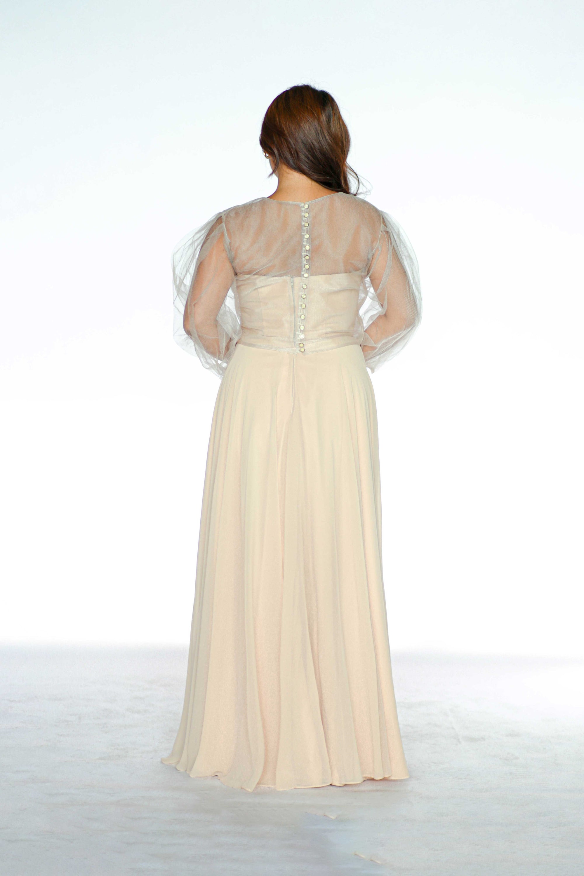 Beige Full Gown with Sheer Top Cover