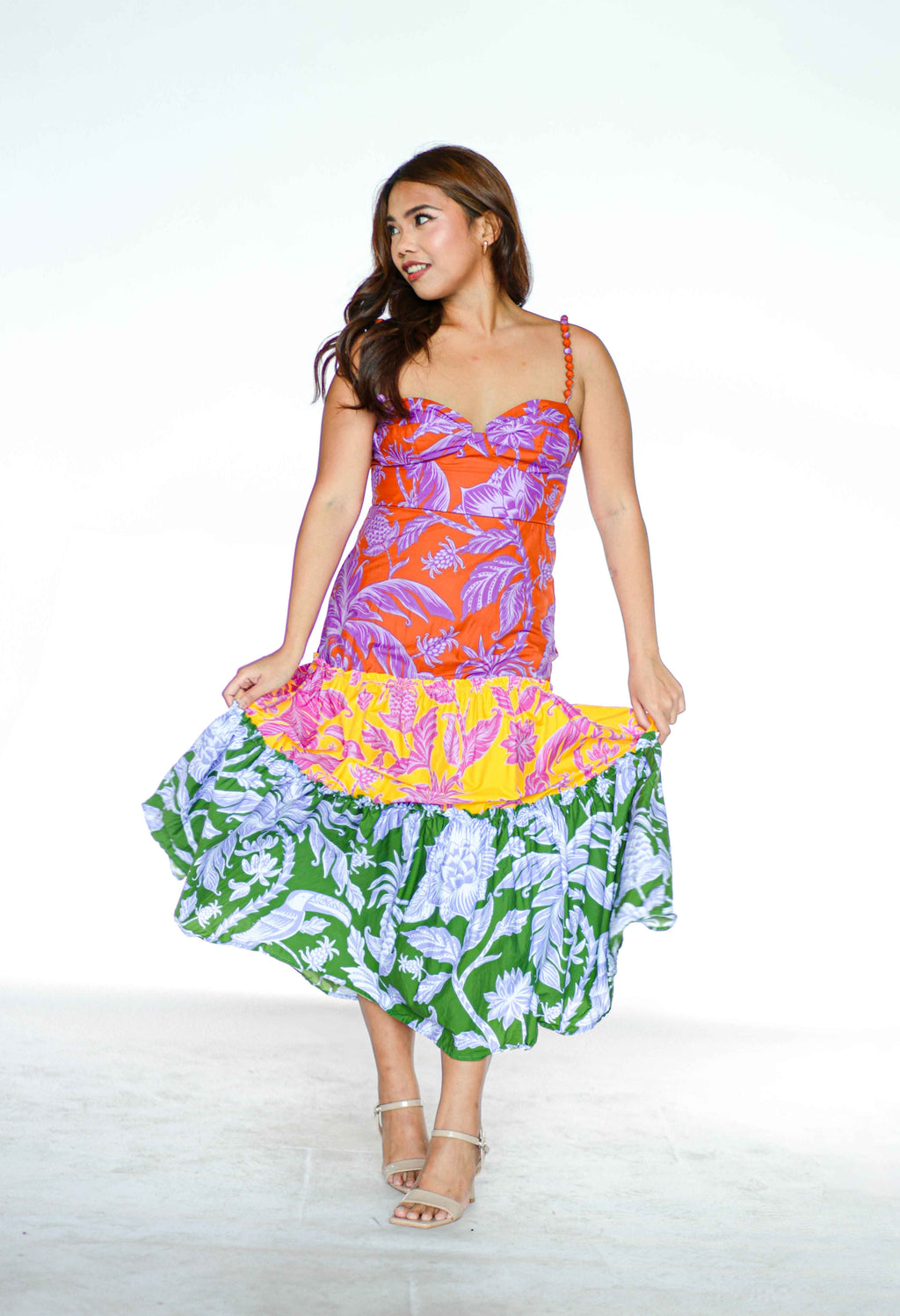 Floral Multicolor Tiered Midi Dress
