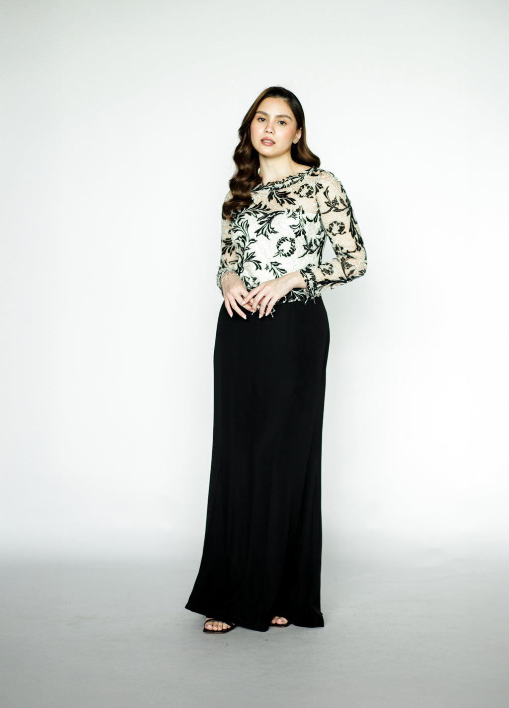 Black and White Lace Floral Gown