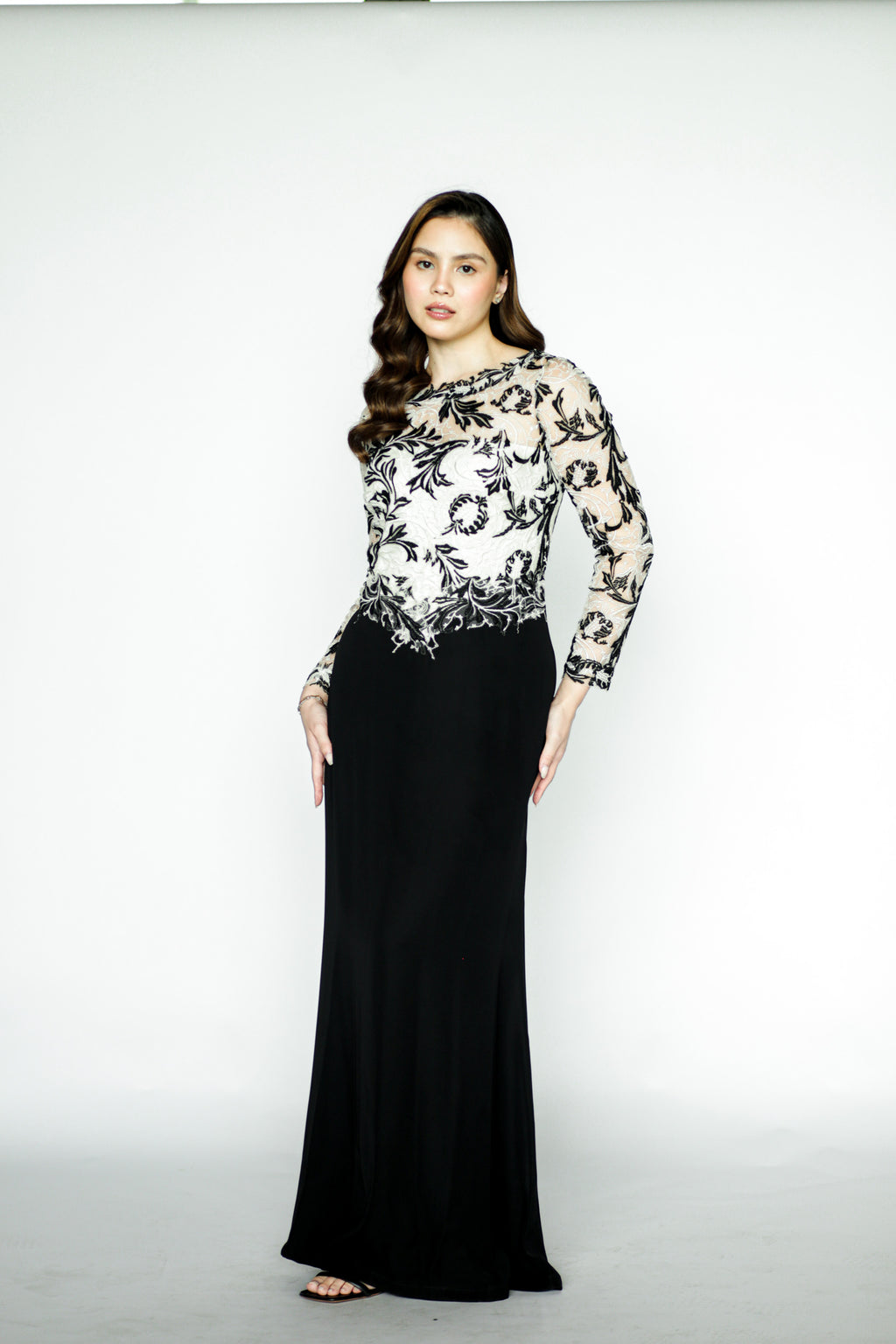 Black and White Lace Floral Gown