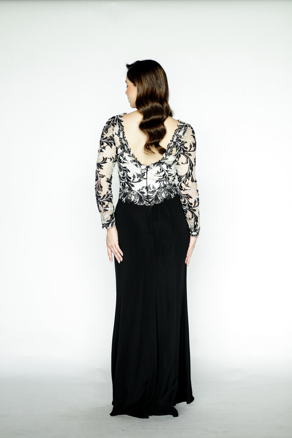 Black and White Lace Floral Gown
