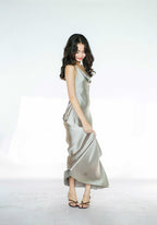 Light Silver Slip Maxi Dress Open Back