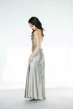 Light Silver Slip Maxi Dress Open Back