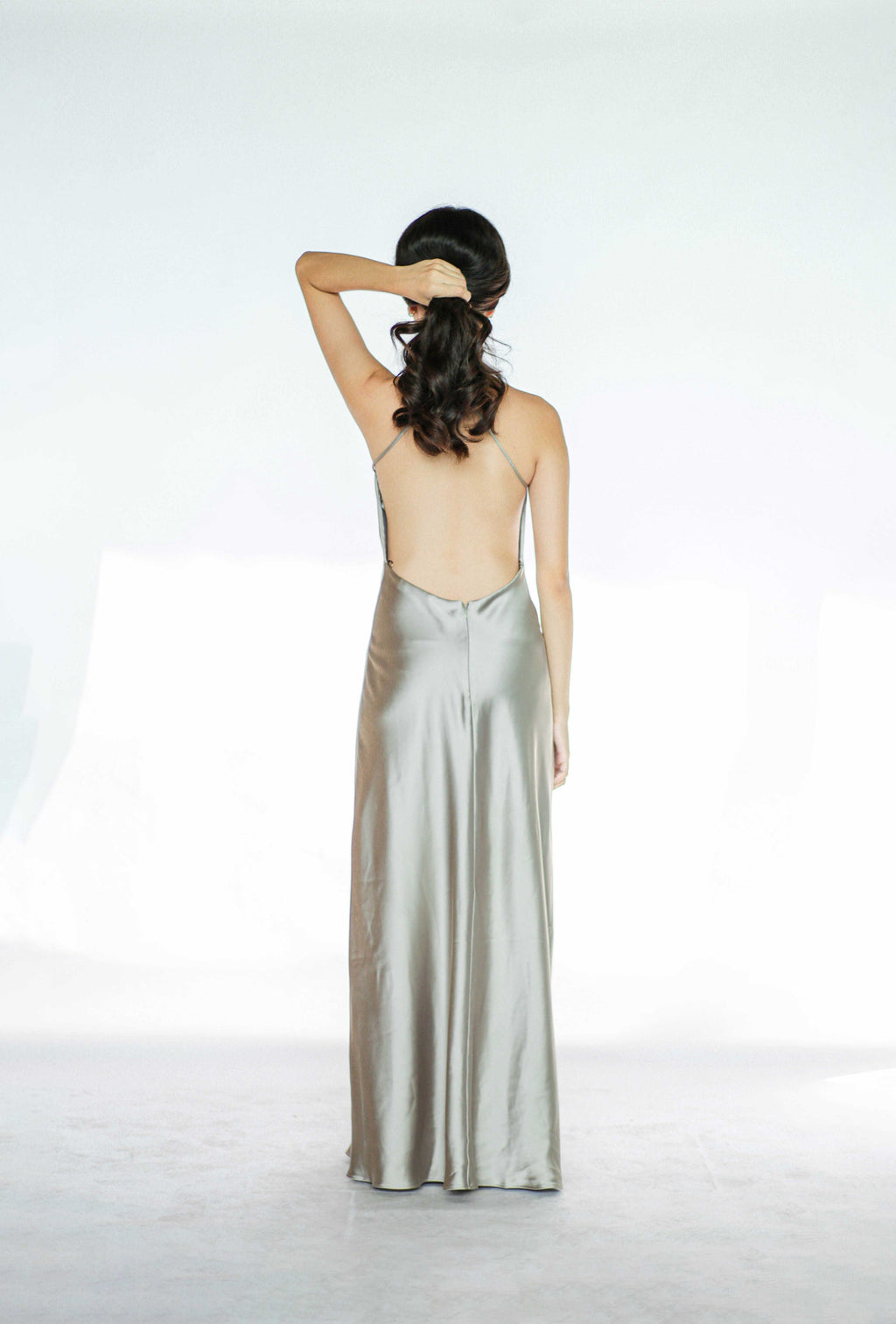 Light Silver Slip Maxi Dress Open Back