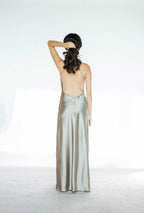 Light Silver Slip Maxi Dress Open Back