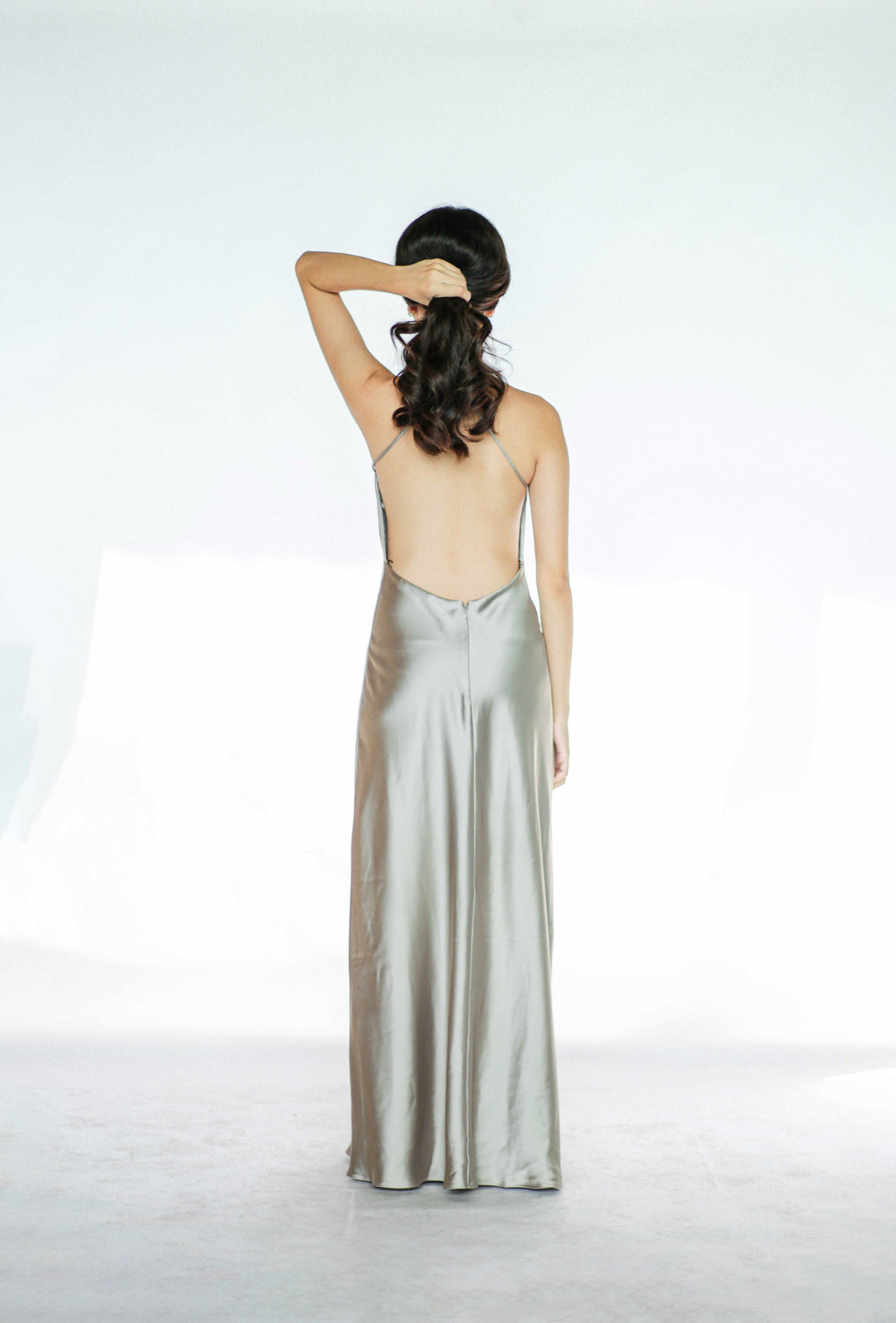 Light Silver Slip Maxi Dress Open Back