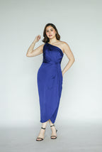 One Side Royal Blue Midi Dress