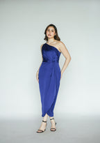 One Side Royal Blue Midi Dress