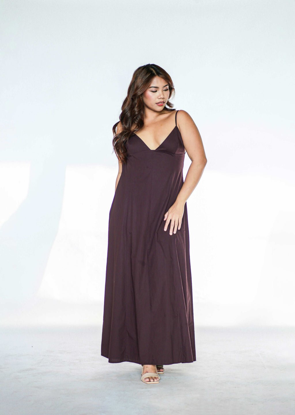 Brown Maxi Open Back Dress