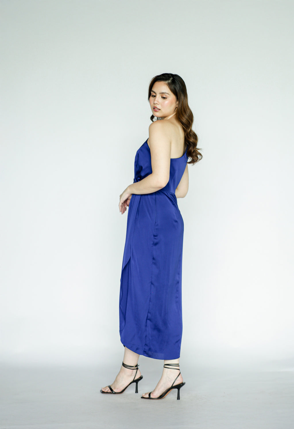 One Side Royal Blue Midi Dress