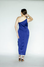 One Side Royal Blue Midi Dress