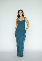 Teal Bustier Tiered Ruffle Dress