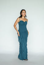 Teal Bustier Tiered Ruffle Dress