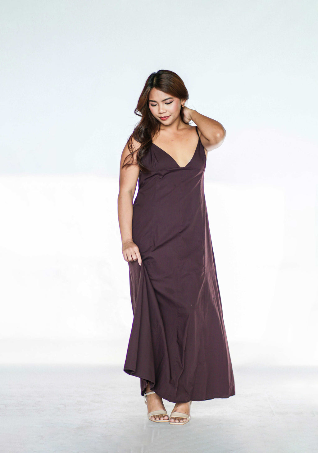 Brown Maxi Open Back Dress