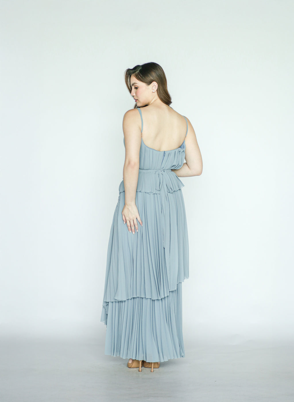 Dusty Blue Pleated Dress