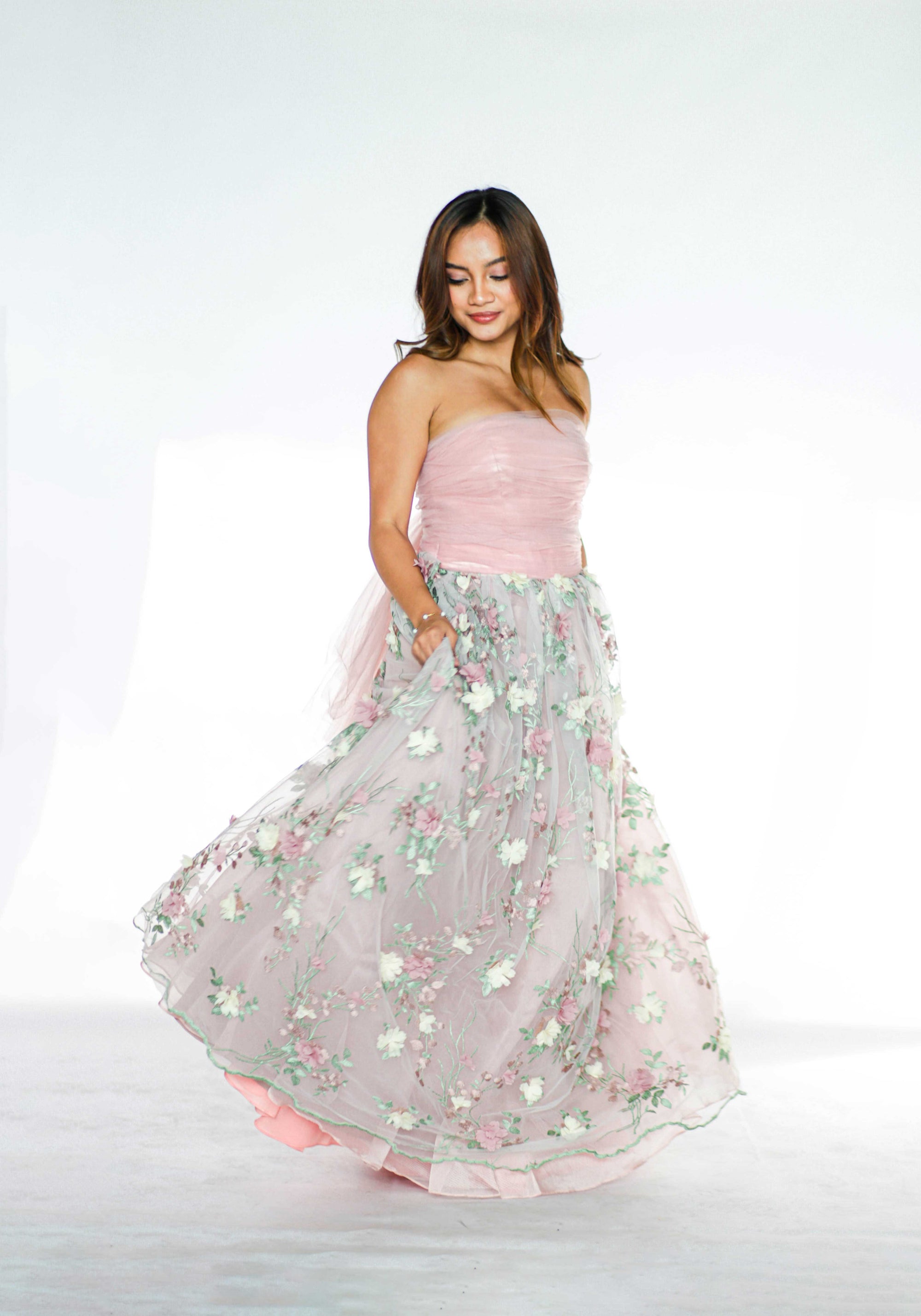 Tube Tulle Floral Formal Gown