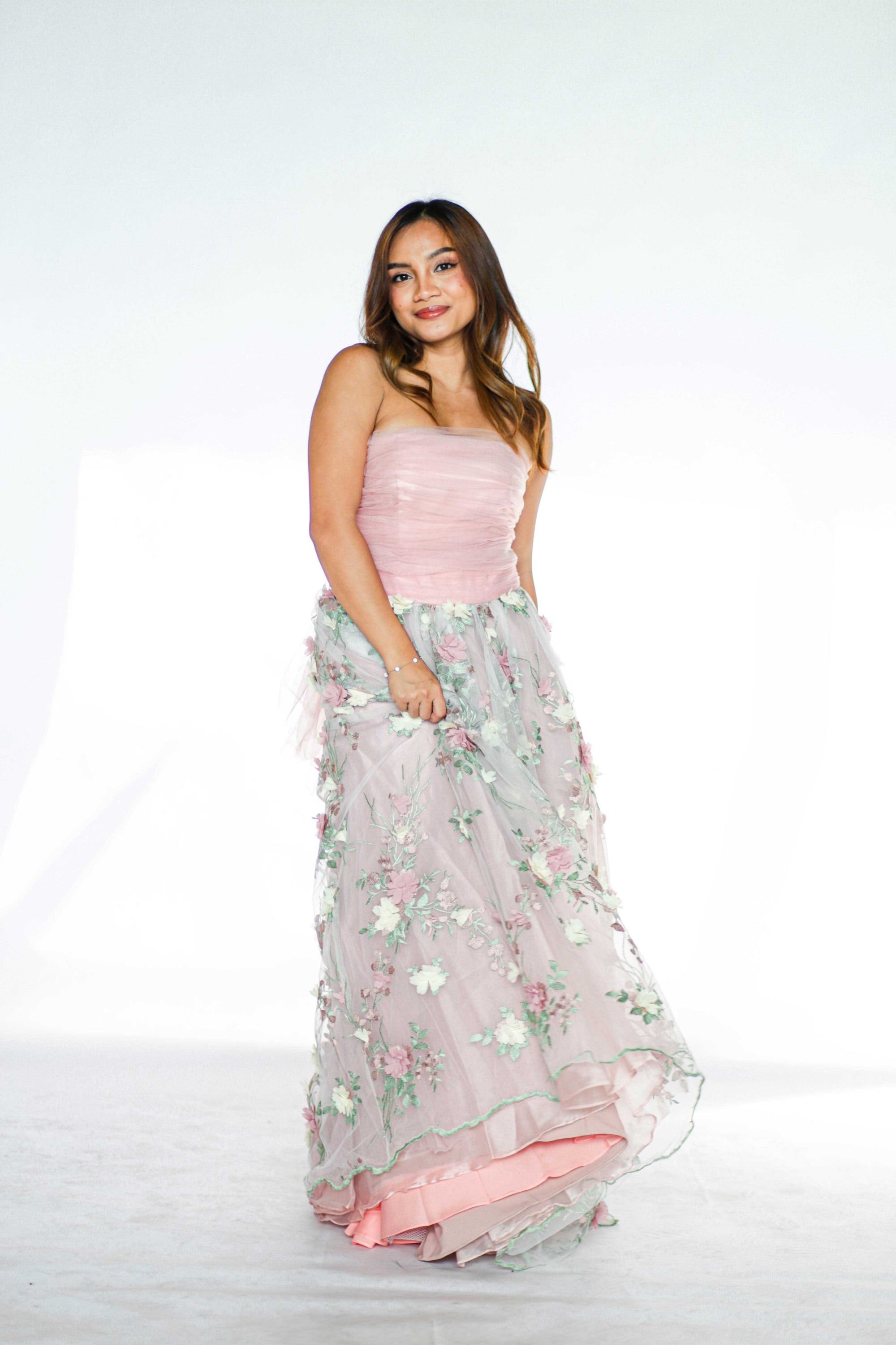 Tube Tulle Floral Formal Gown