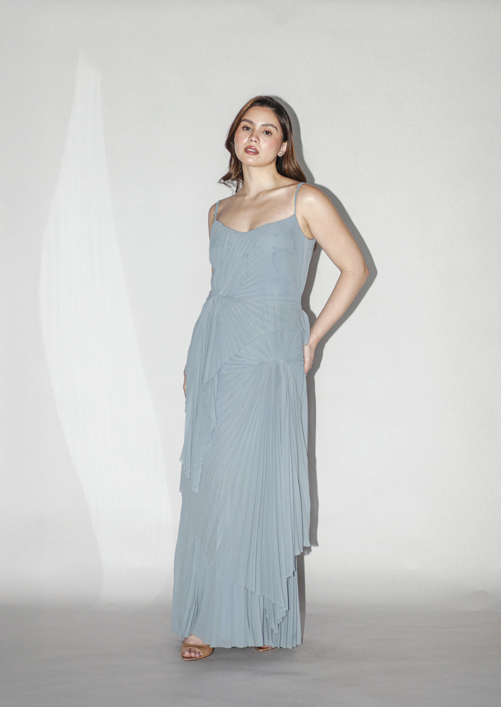 Dusty Blue Pleated Dress