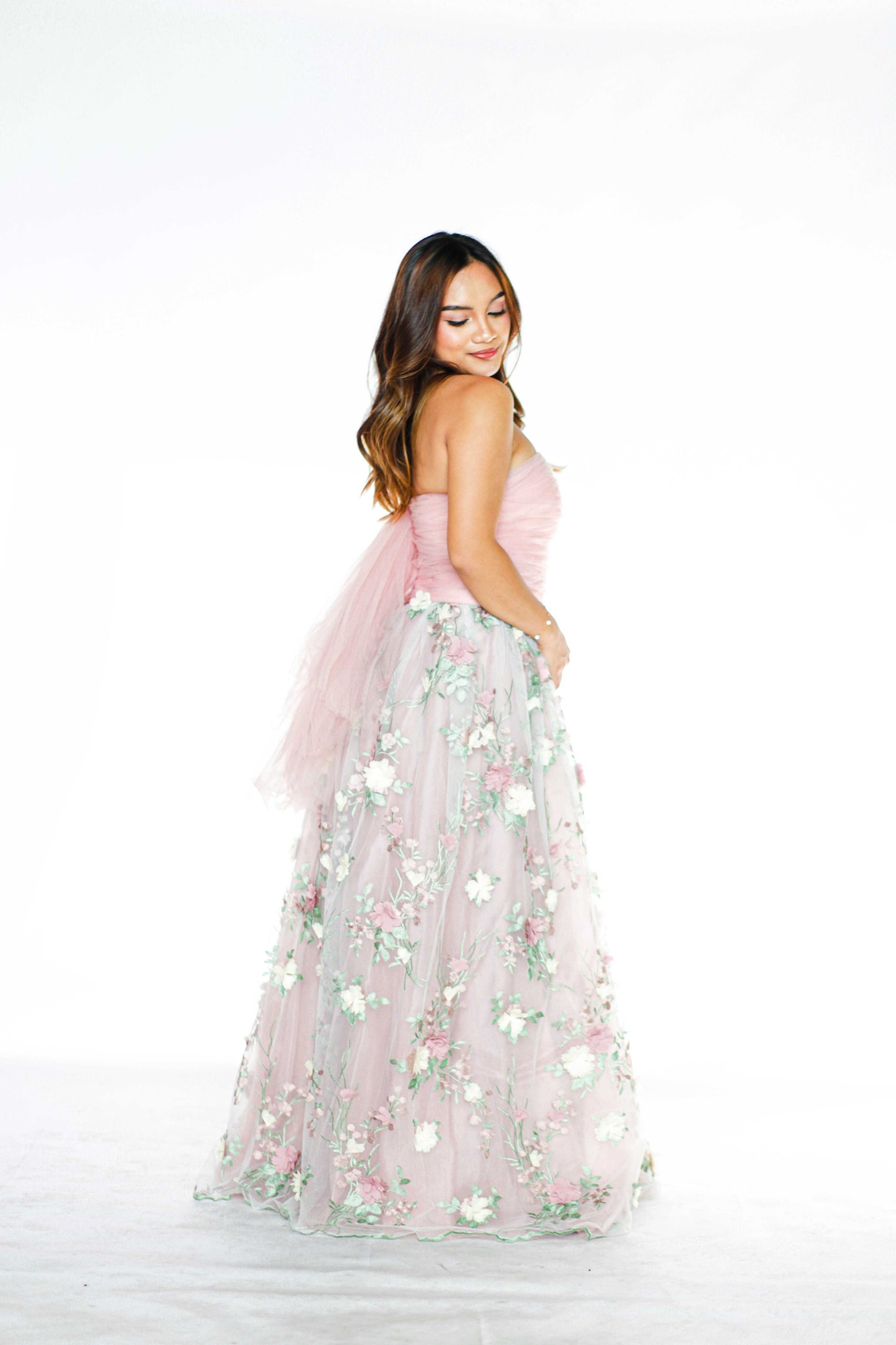 Tube Tulle Floral Formal Gown