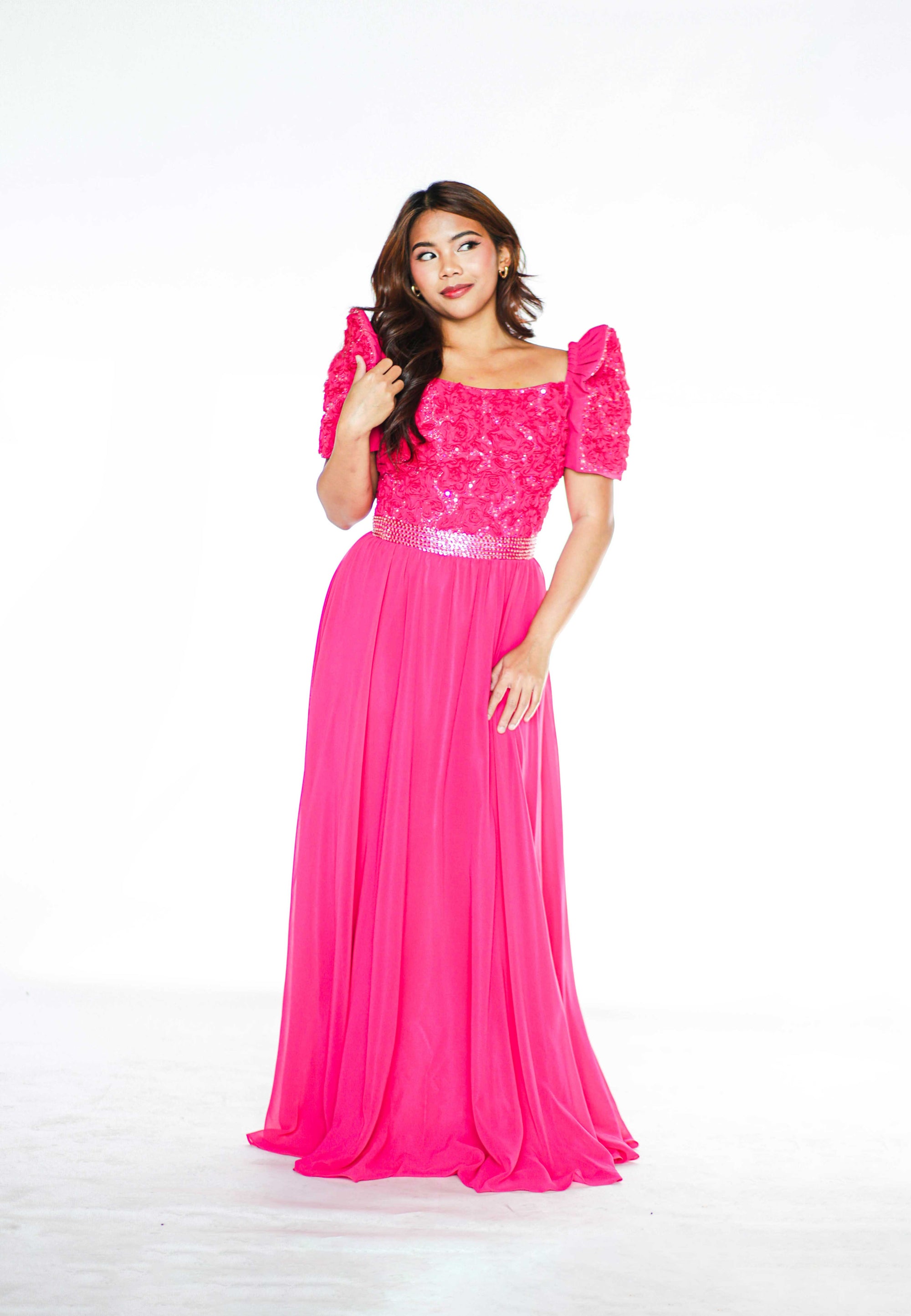 Fuschia Beaded Full Gown Filipiniana