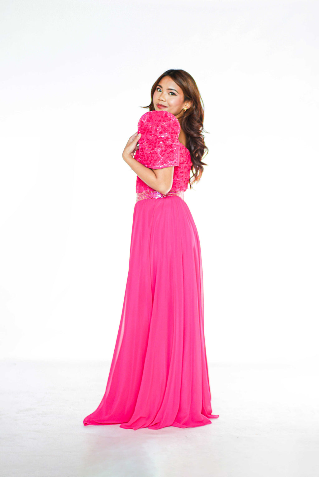 Fuschia Beaded Full Gown Filipiniana