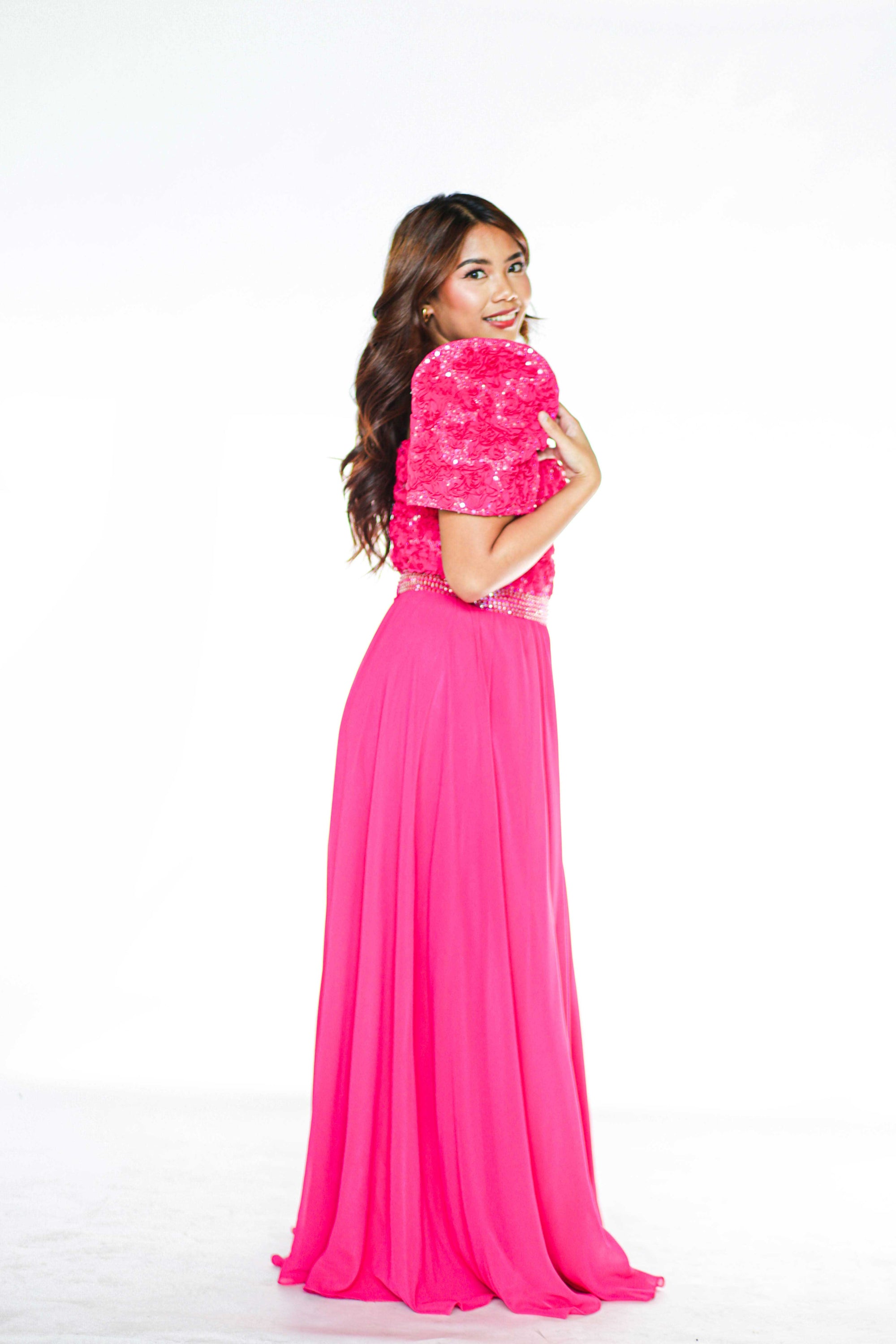 Fuschia Beaded Full Gown Filipiniana