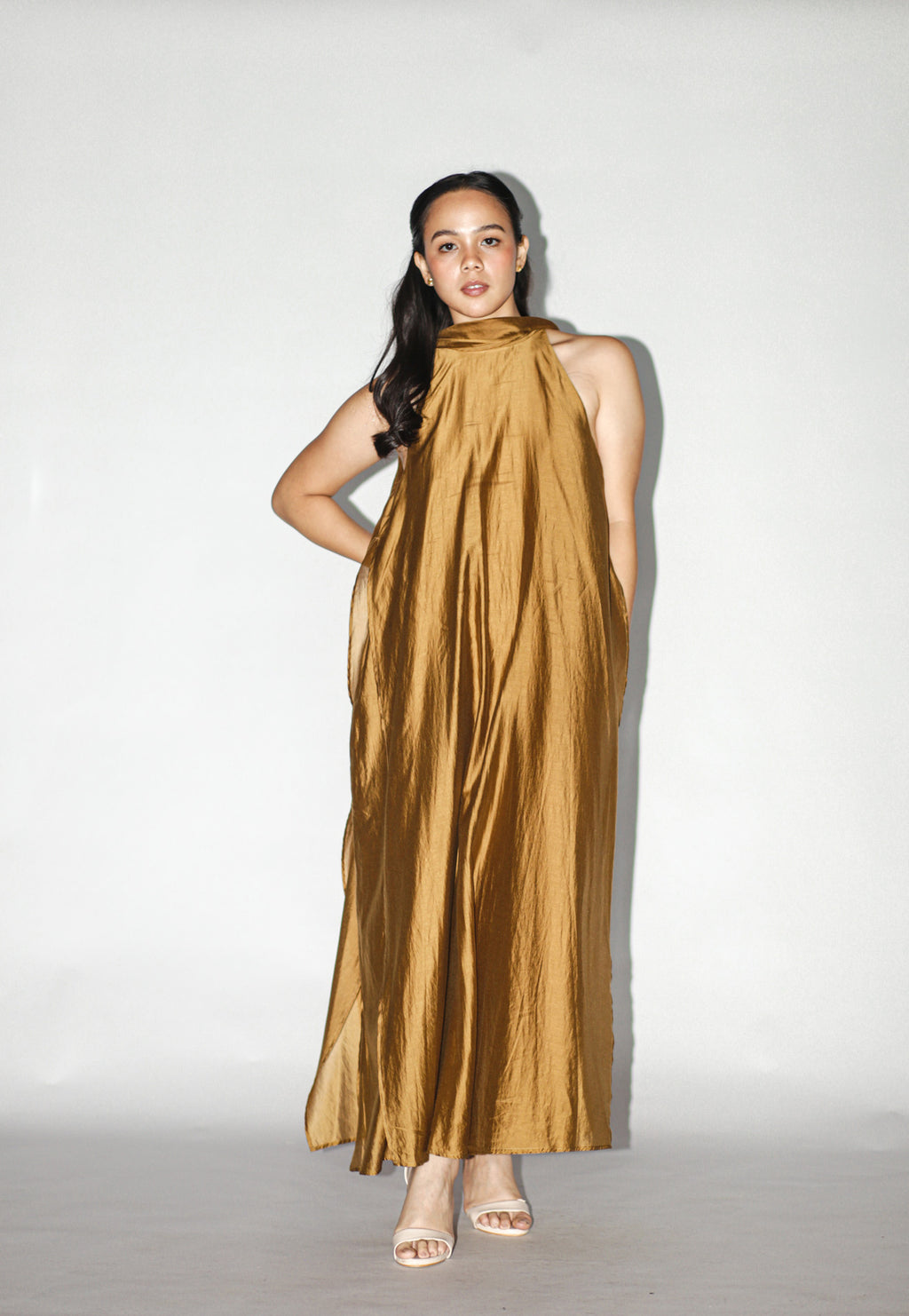 Golden Brown Halter Maxi Dress