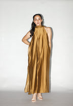 Golden Brown Halter Maxi Dress