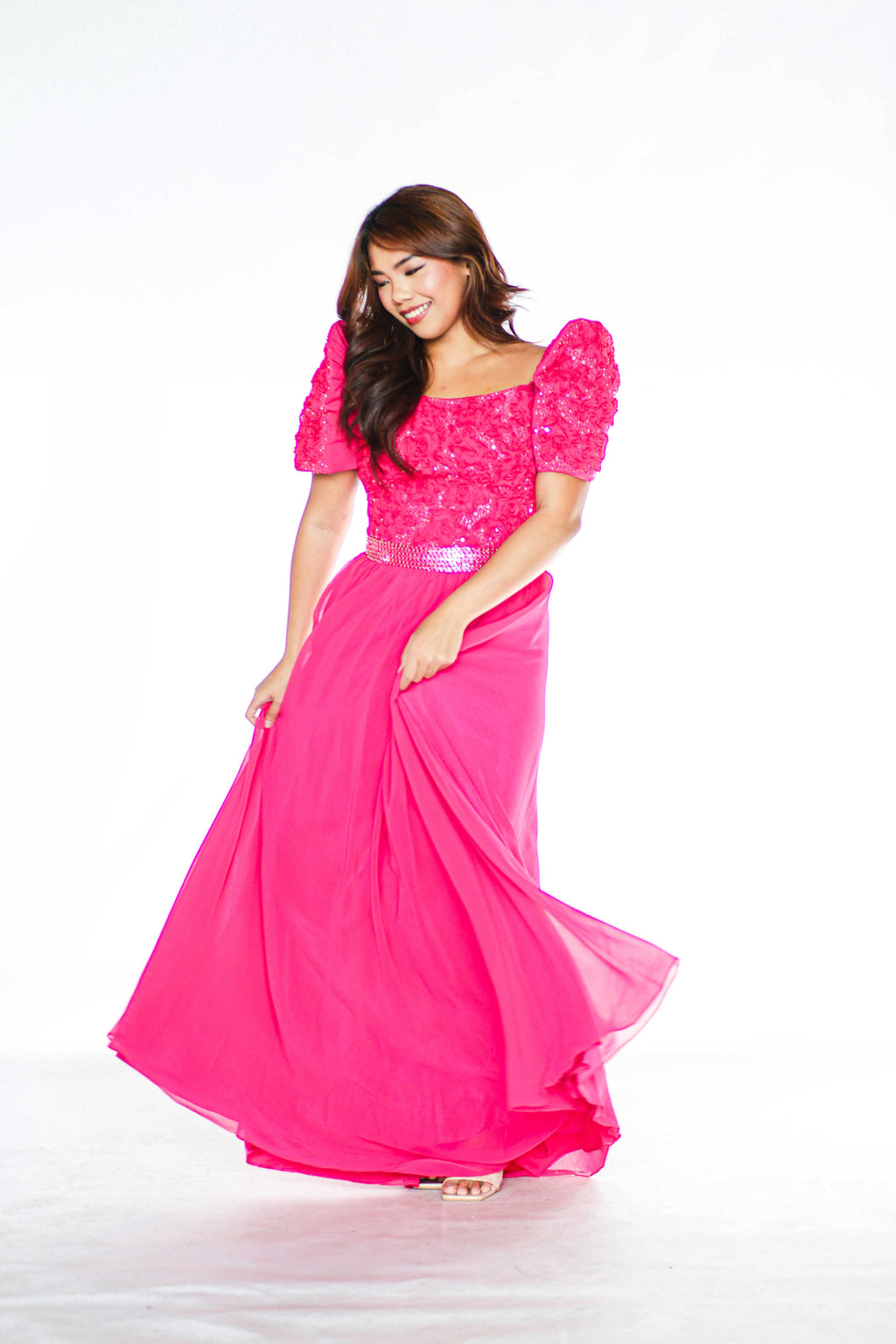Fuschia Beaded Full Gown Filipiniana