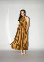 Golden Brown Halter Maxi Dress