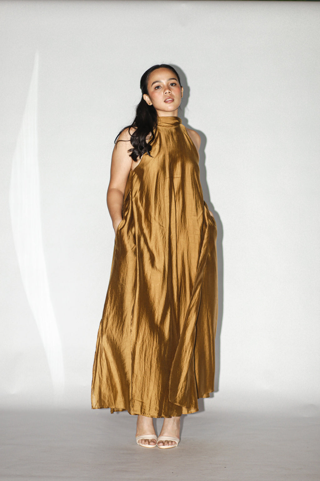 Golden Brown Halter Maxi Dress