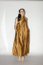Golden Brown Halter Maxi Dress