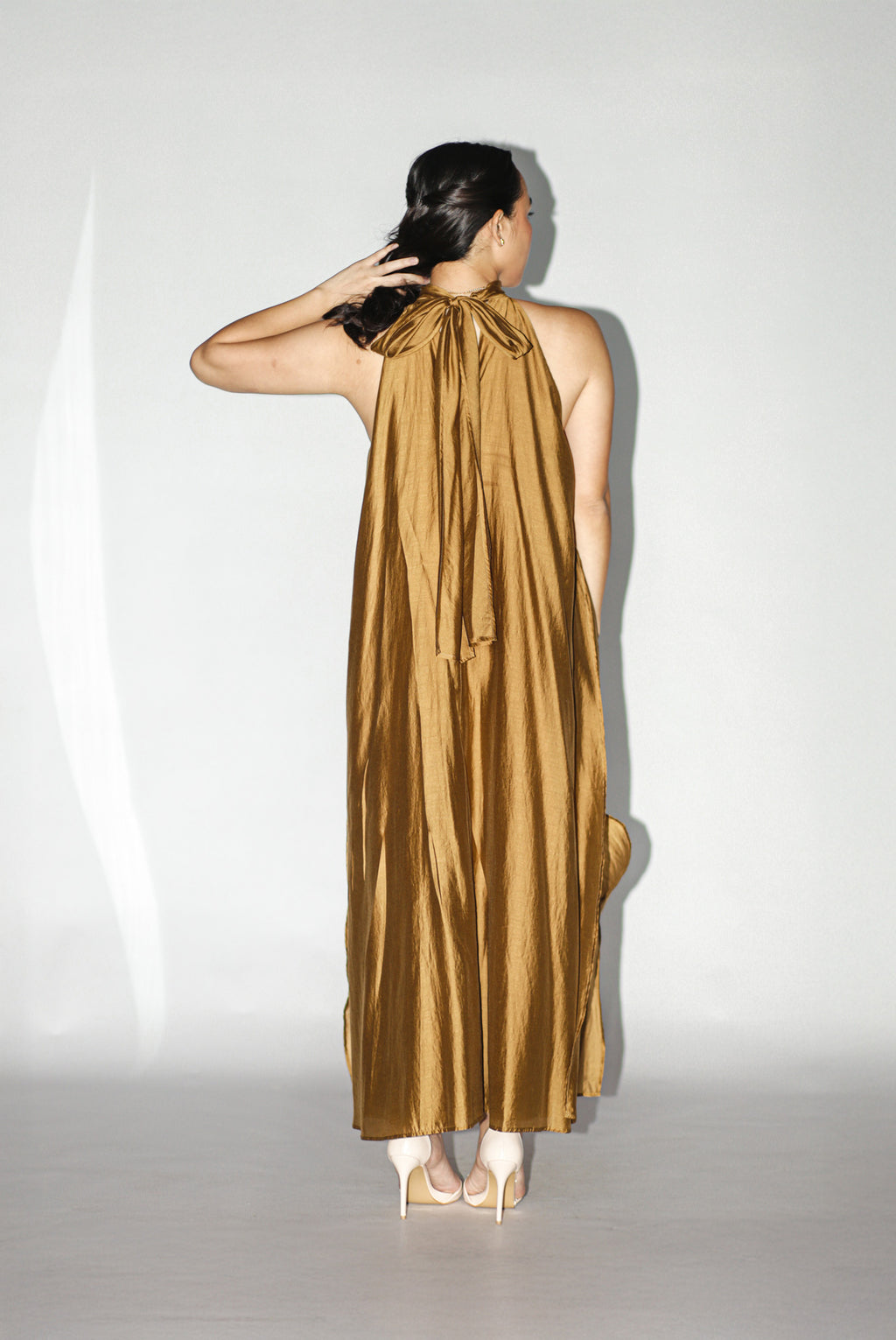Golden Brown Halter Maxi Dress