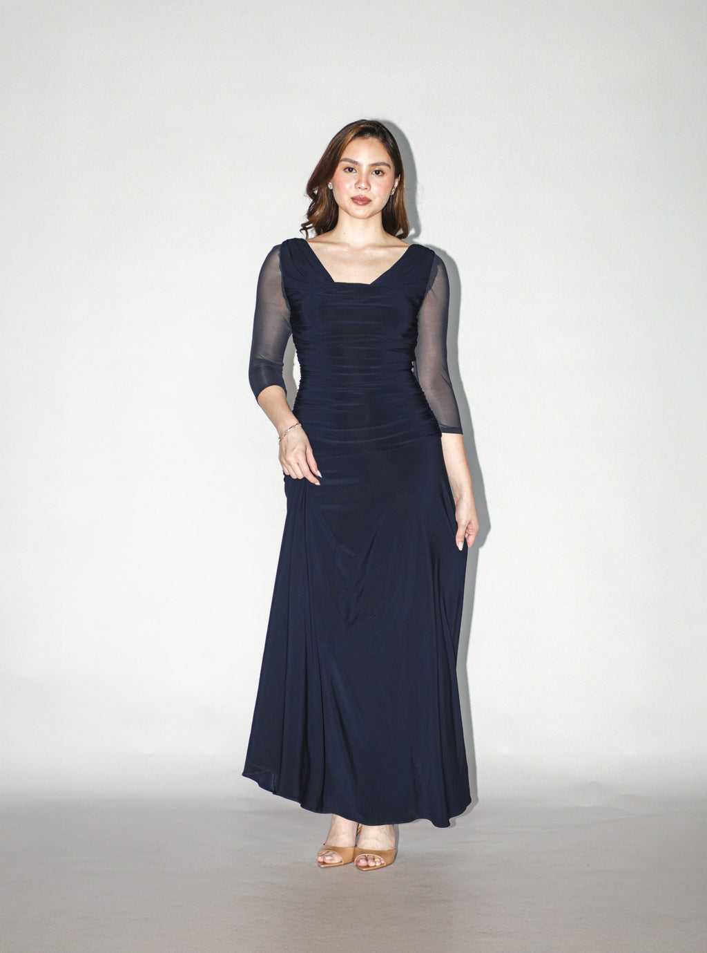 Navy Blue Ruched Maxi Dress