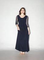 Navy Blue Ruched Maxi Dress