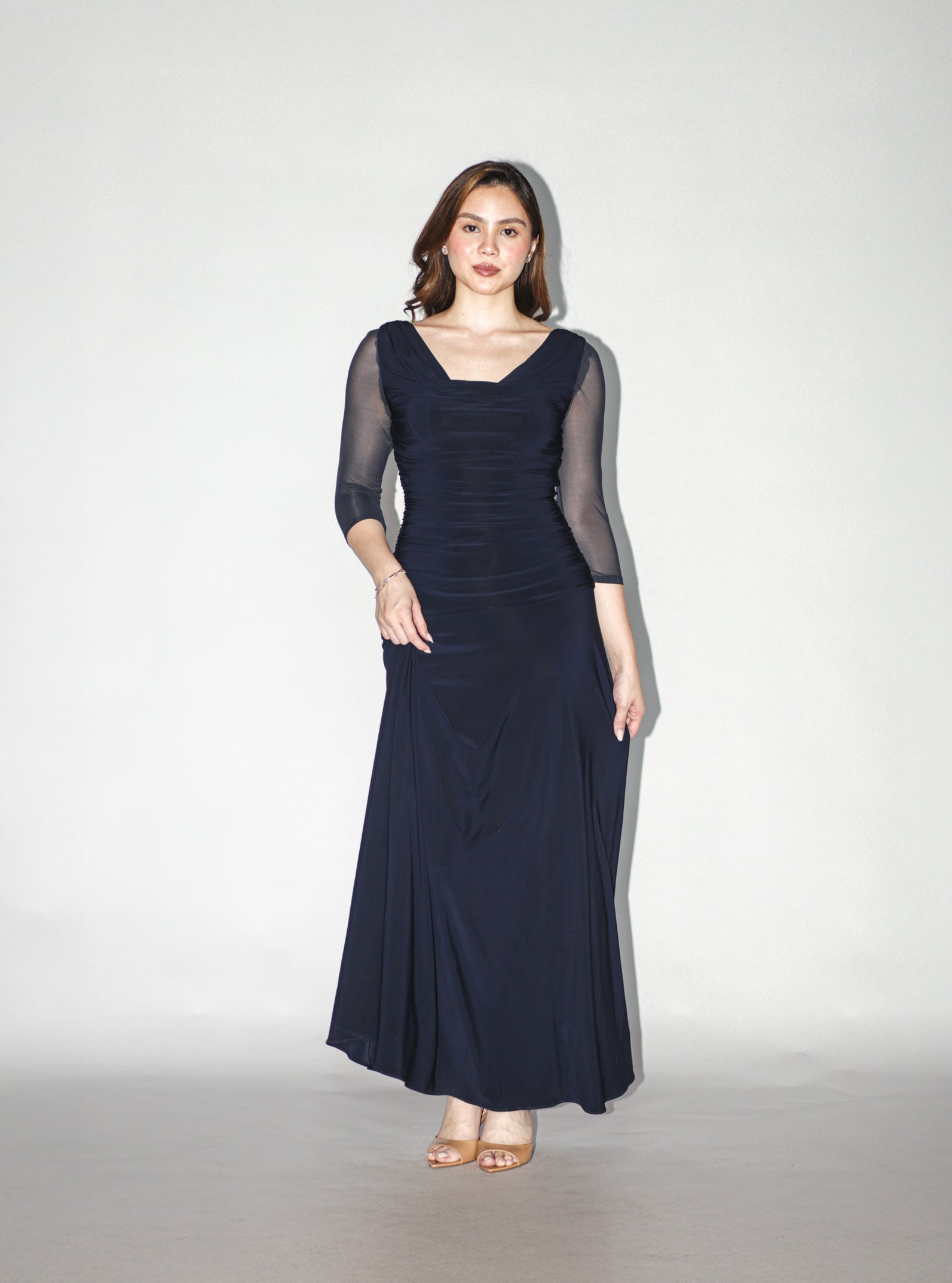 Navy Blue Ruched Maxi Dress