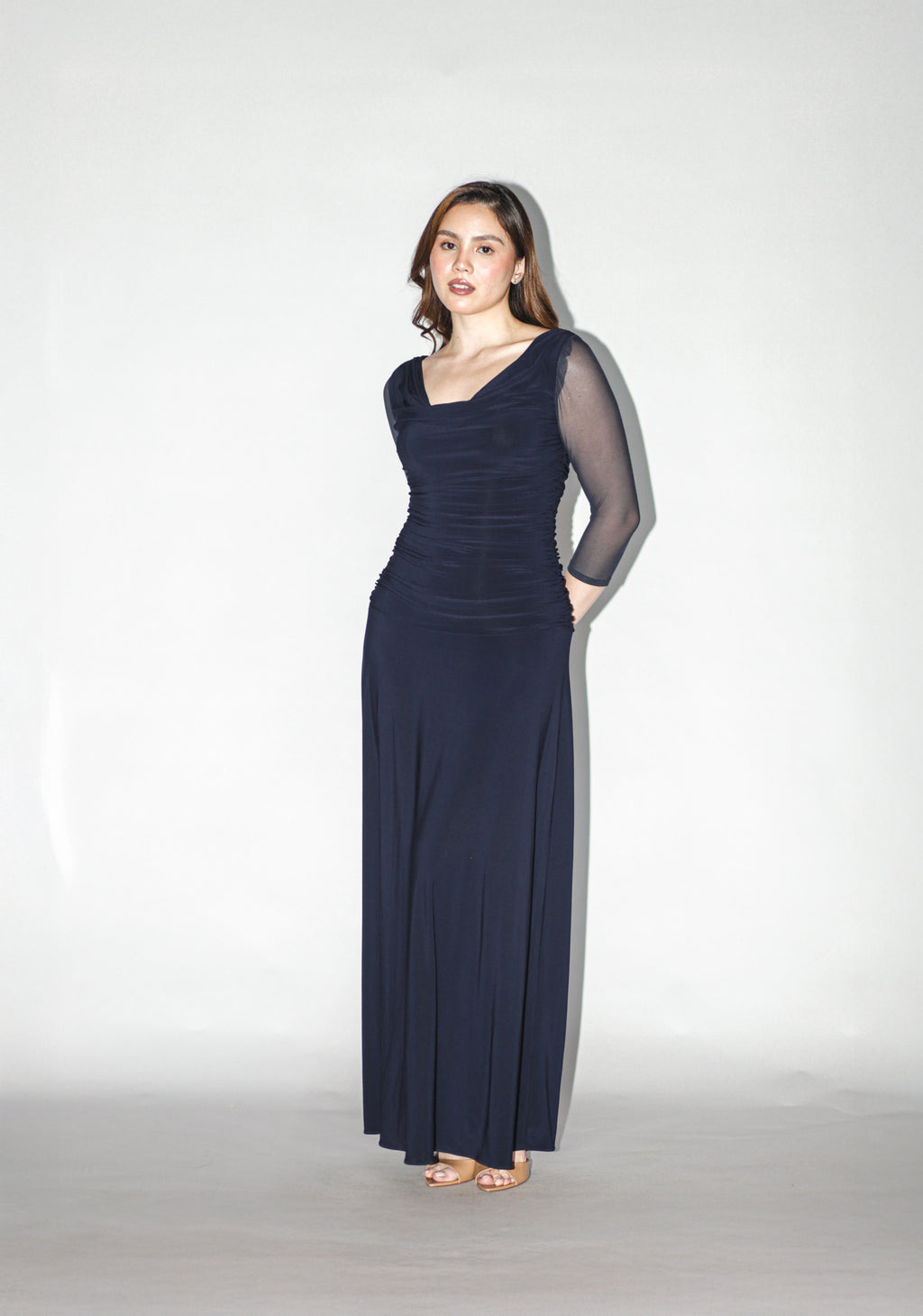 Navy Blue Ruched Maxi Dress