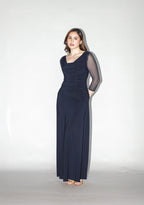 Navy Blue Ruched Maxi Dress