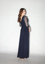 Navy Blue Ruched Maxi Dress