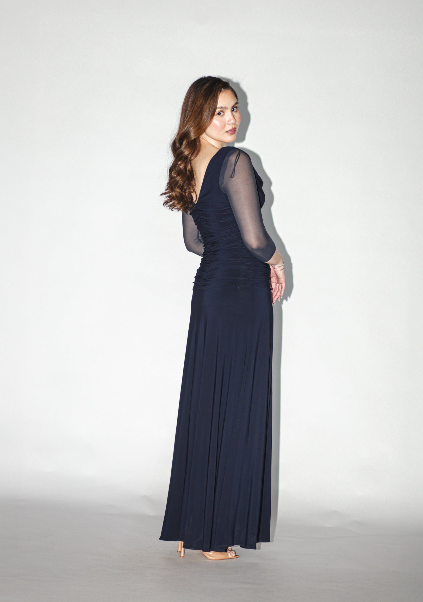 Navy Blue Ruched Maxi Dress