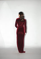 Red Velvet Long Sleeves Maxi Dress