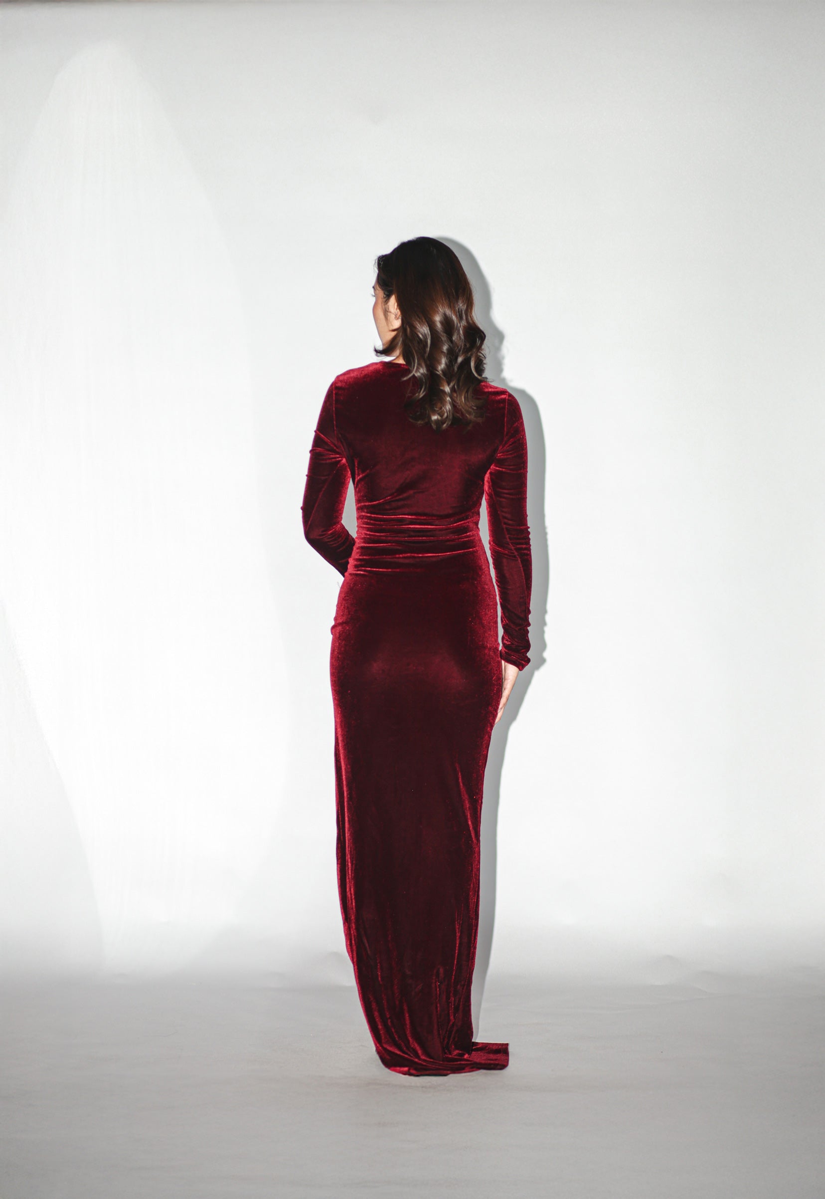 Red Velvet Long Sleeves Maxi Dress
