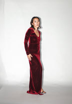 Red Velvet Long Sleeves Maxi Dress