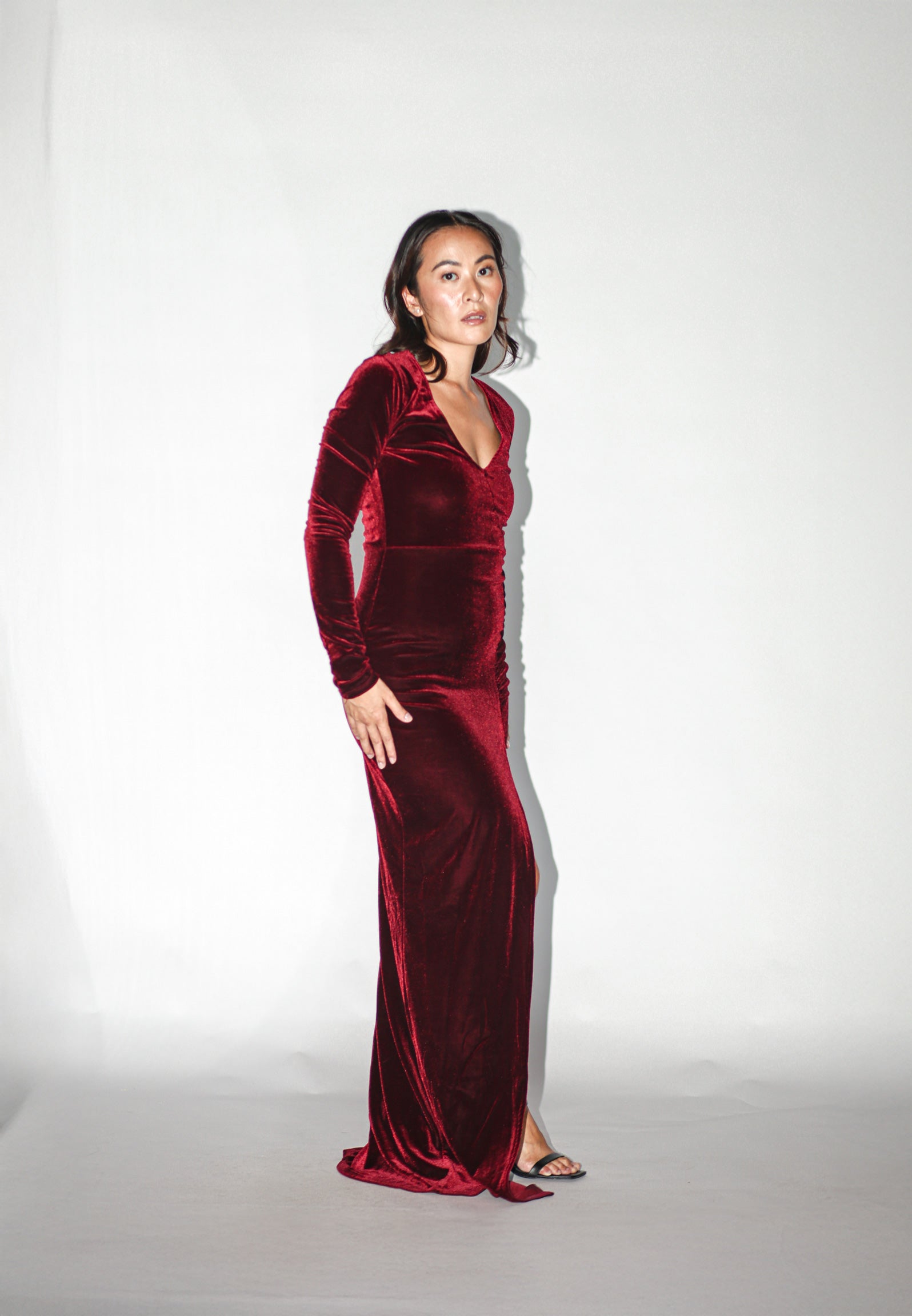 Red Velvet Long Sleeves Maxi Dress