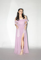 Purple Off Shoulder Maxi Dress with Shawl