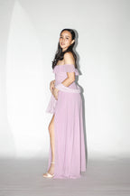 Purple Off Shoulder Maxi Dress with Shawl