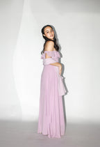 Purple Off Shoulder Maxi Dress with Shawl